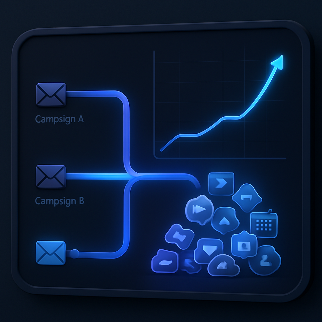 A dashboard showing an A/B test where Campaign B has a much higher reply rate than Campaign A, illustrating data-driven optimization.